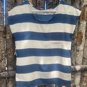 Cream and navy button-back sleeveless top